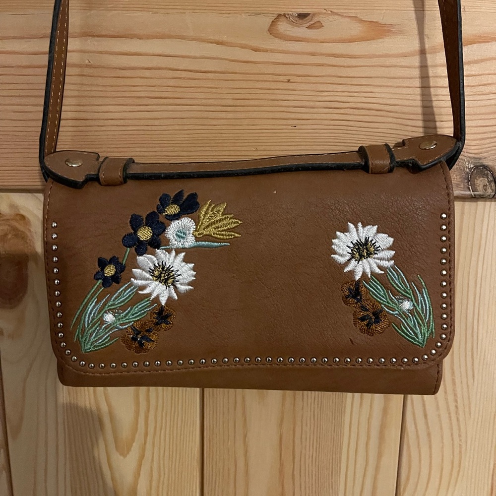Embroidered Brown Crossbody Bag